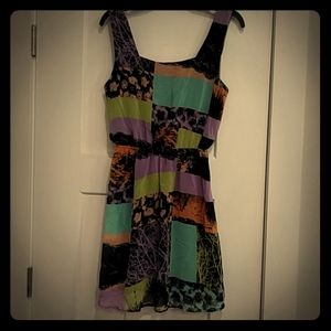 Short nauture negative print chiffon dress